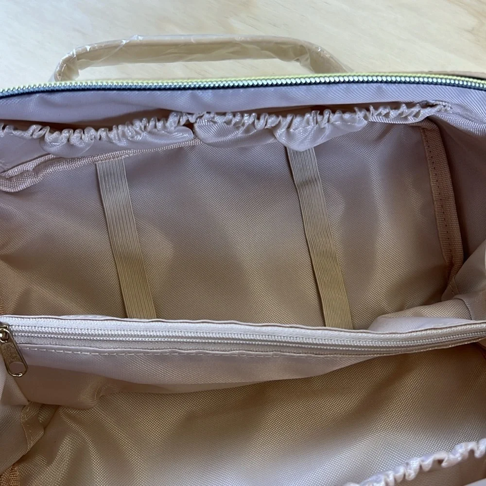 Travel Makeup Bag,Cosmetic Bag for Women, Portable Pouch, Flat Open Toiletry Bag